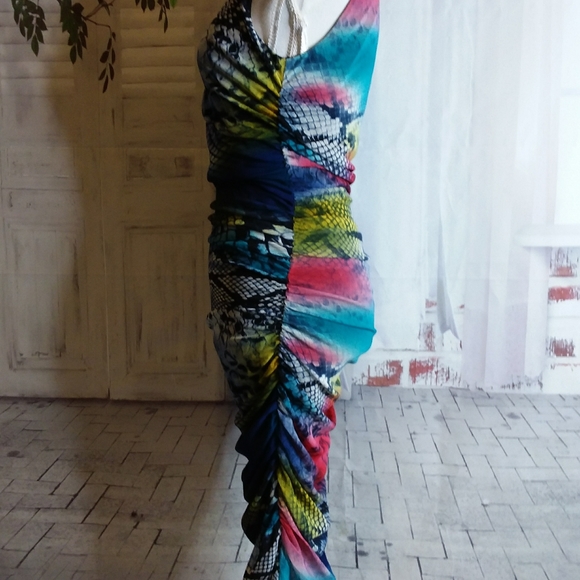Boston Proper multi color python print ruched dress size S NWOT - Picture 4 of 12
